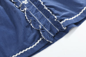 Navy Corduroy Ruffle Dress with Silver Bows