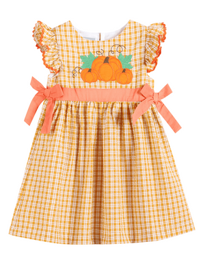 Orange Gingham Ruffle Pumpkin Bow Dress