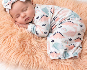 Pastel Dino Baby Gown