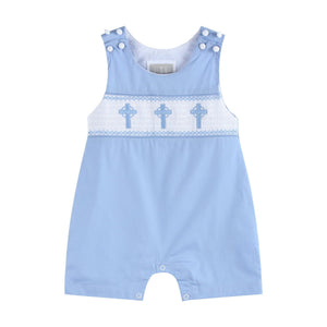 Periwinkle Blue Crosses Smocked Jon Jon