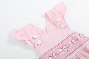 Pink and White bows Smocked Ruffle Bubble Romper