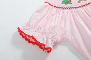 Pink Christmas Smocked Bubble Romper