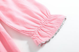 Pink Corduroy Ruffle Dress with Silver Bows
