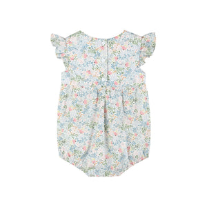 Pink Floral Print Smocked Flutter BubbleRomper