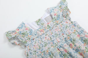 Pink Floral Print Smocked Flutter BubbleRomper