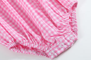 Pink Gingham Crawfish Smocked Flutter Bubble Romper