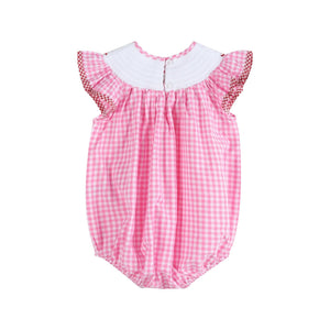 Pink Gingham Crawfish Smocked Flutter Bubble Romper