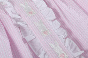 Pink Seersucker Bunny Ruffle Dress