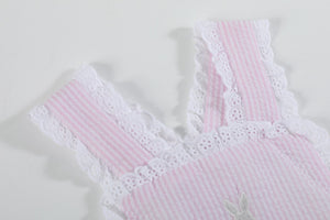 Pink Seersucker Bunny Ruffle Bubble Romper