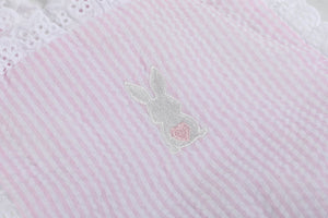 Pink Seersucker Bunny Ruffle Bubble Romper