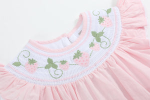 Pink Strawberry Vine Smocked Bubble Romper