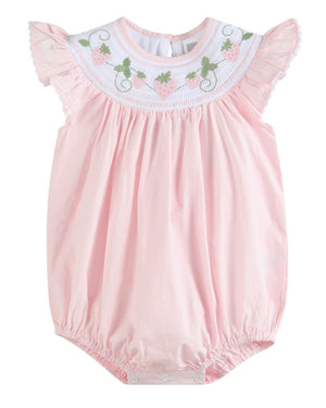 Pink Strawberry Vine Smocked Bubble Romper