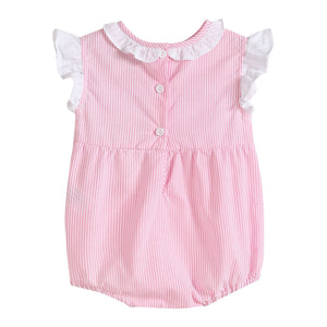 Pink Striped Lil Sister Smocked Bubble Romper