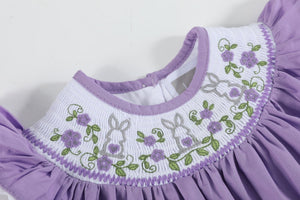 Purple Bunny Smocked Flutter Bubble Romper