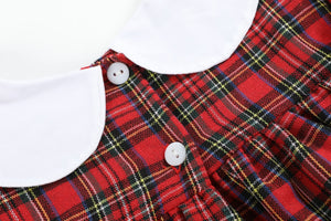 Red Christmas Plaid Colllared Ruffle Dress