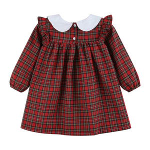 Red Christmas Plaid Colllared Ruffle Dress