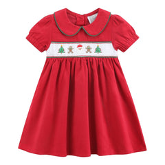 Red Corduroy Christmas Smocked Dress