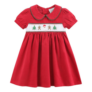Red Corduroy Christmas Smocked Dress