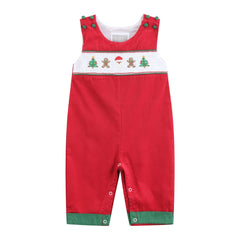 Red Corduroy Christmas Smocked Longall