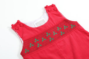 Red Corduroy Mistletoe Smocked Longall