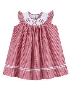 Red Gingham Baseball Smocked Bishop Dress