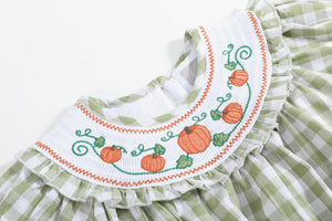 Sage Green Gingham Pumpkin Smocked Bubble Romper
