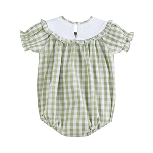 Sage Green Gingham Pumpkin Smocked Bubble Romper