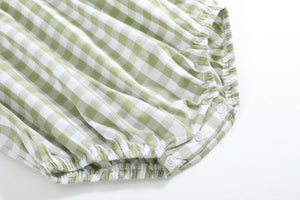 Sage Green Gingham Pumpkin Smocked Bubble Romper