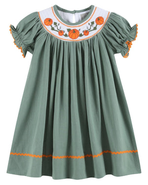 Sage Green Pumpkin Smocked Bishop Dress