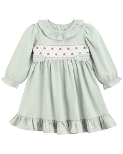Sage Green Pumpkin Smocked Ruffle Dress