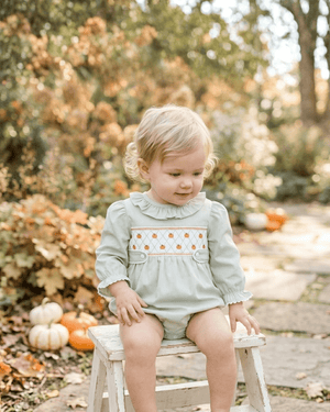 Sage Green Pumpkin Smocked Ruffle Bubble Romper