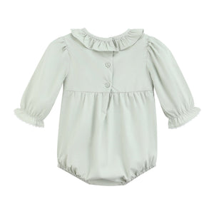 Sage Green Pumpkin Smocked Ruffle Bubble Romper