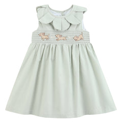 Sage Green Puppy Dog Petal Smocked Dress