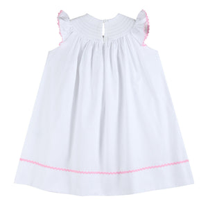 White and Pink Bows Smocked Bishop Dress