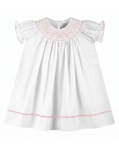 White and Pink Smocked Bishop Dress