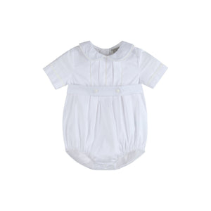 White Collared Button Romper with Bonnet