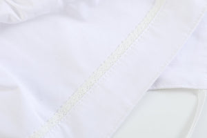 White Collared Button Romper with Bonnet