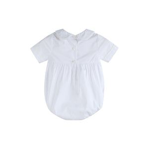White Collared Button Romper with Bonnet