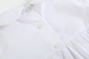 White Collared Button Romper with Bonnet