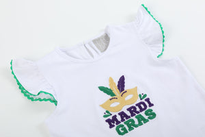 White Mardi Gras Applique Ruffle Shirt