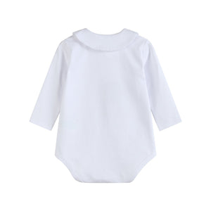 White Pointed Collar Button Romper All Year