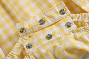 Yellow Gingham Lemon Smocked Flutter Bubble Romper