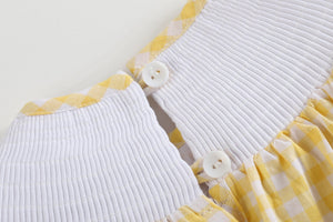 Yellow Gingham Lemon Smocked Flutter Bubble Romper