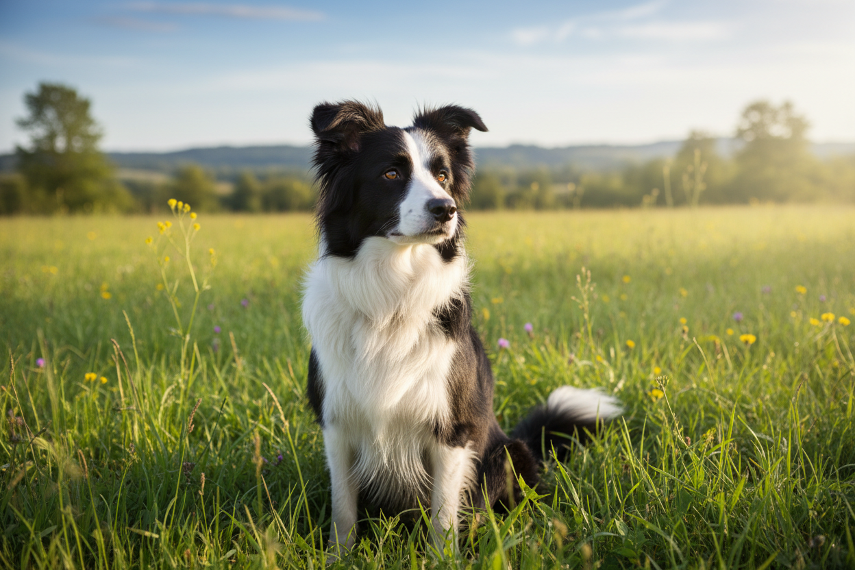 Border Collie sitting in a field
