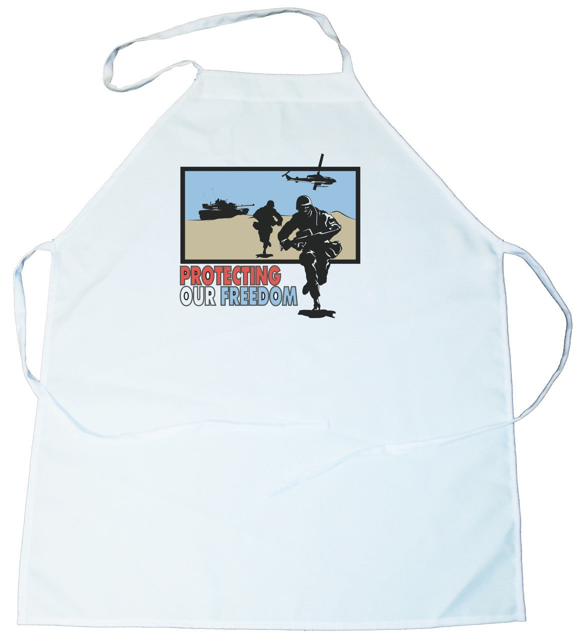 Apron -  Protecting Our Freedom-Soldiers, Tanks, helecopters in desert (100-0045-00)