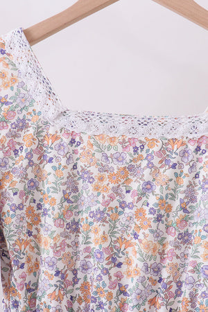 Purple floral lace women dress