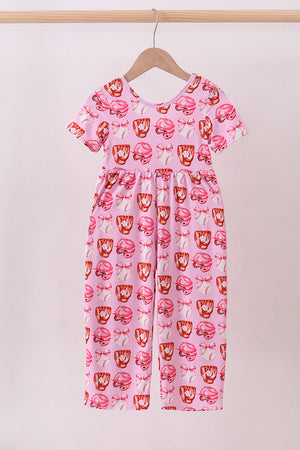 Pink bow baseball bamboo jumpsuit