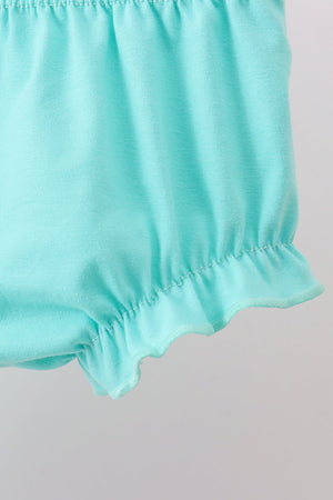 Blue sailboat print ruffle bloomer set