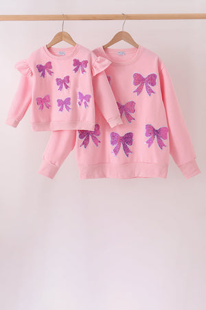 Pink bow sequin mom&me sweatshirt