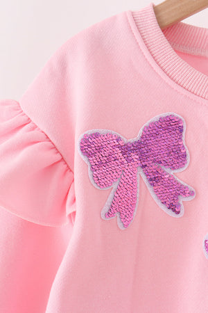 Pink bow sequin mom&me sweatshirt